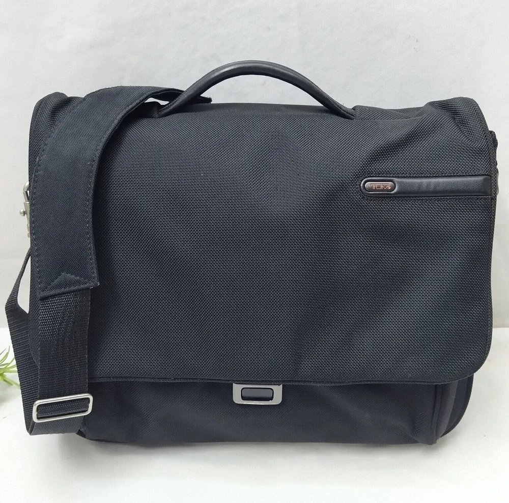 Tumi FXT Ballistic Black Nylon Pushlock Briefcase Messenger Laptop Bag